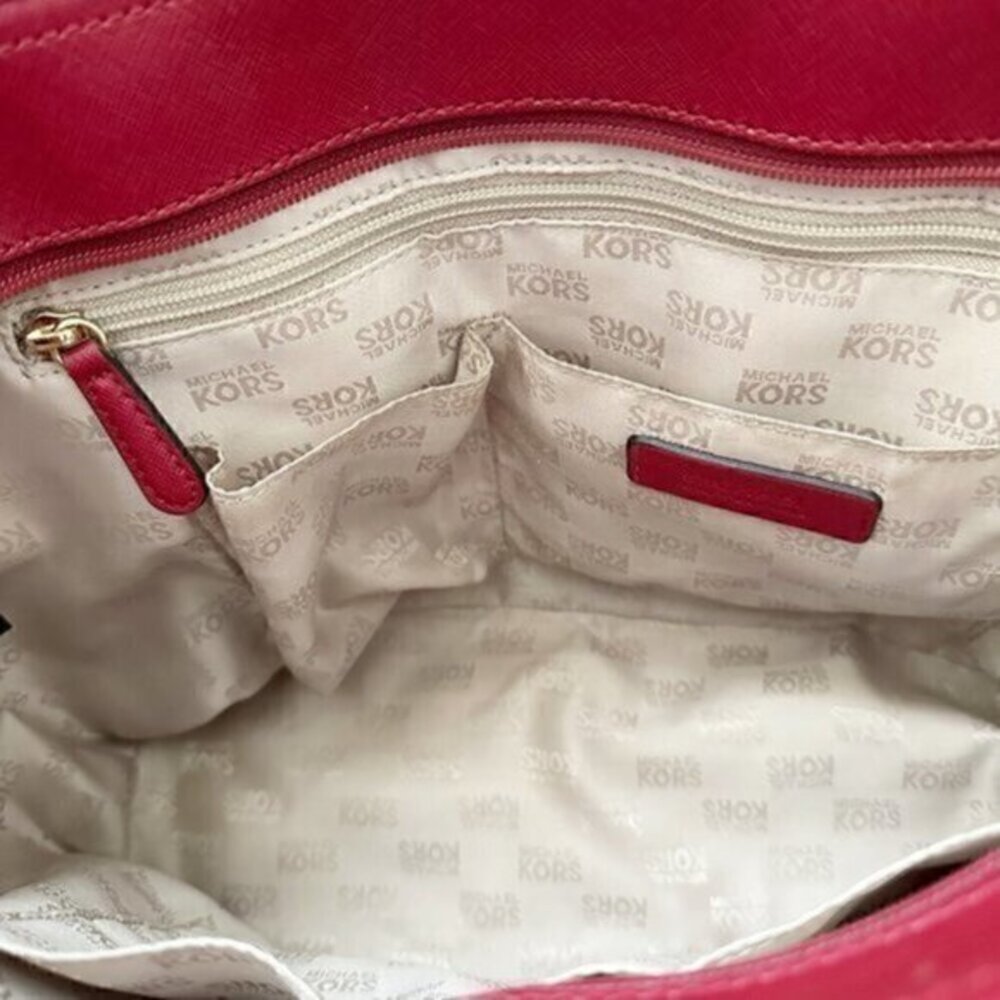 Michael Kors Jet Set Chain East West Top Zip Leather Tote Bag Red - Picture 12 of 12